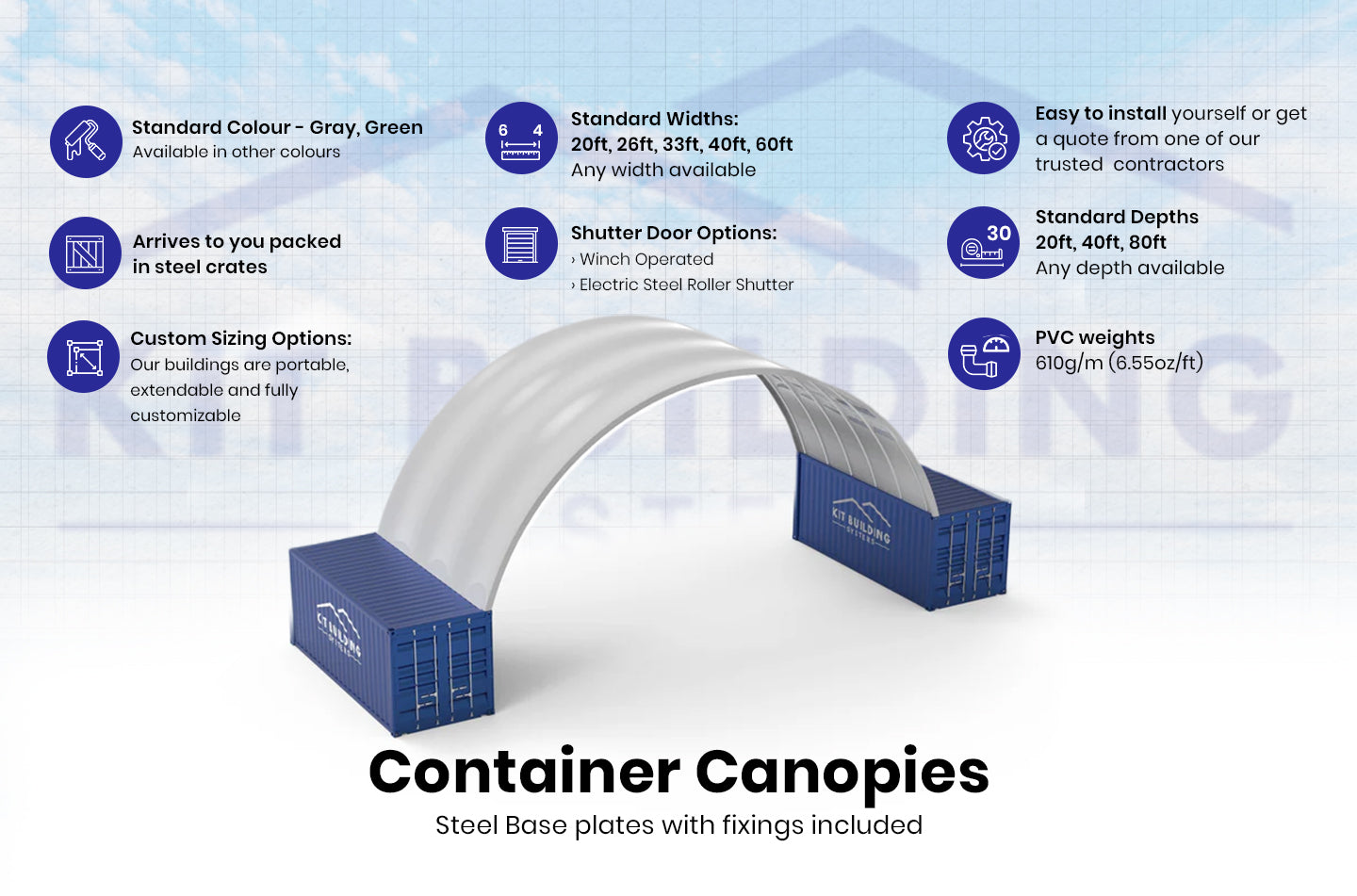 12m (40ft) Spannweite | Container-Vordächer - 40ft x 12ft (12m x 4,5m)