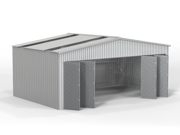 Double Truss – Single Sheet Cladded Aircraft hangar with Bi-folding door - Grey