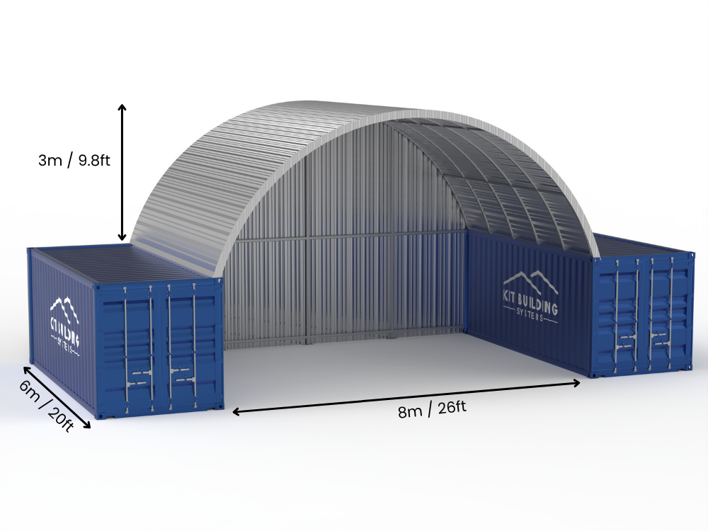 8m (26ft) Spannweite | Stahlcontainer-Vordächer 26ft Breite, 10ft Höhe (8m x 3m)