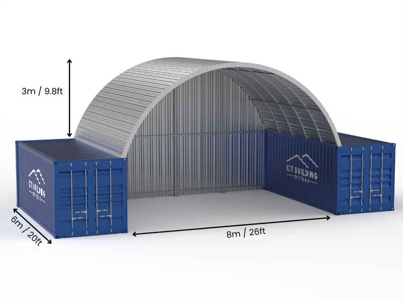 8m (26ft) Spannweite | Stahlcontainer-Vordächer 26ft Breite, 10ft Höhe (8m x 3m)