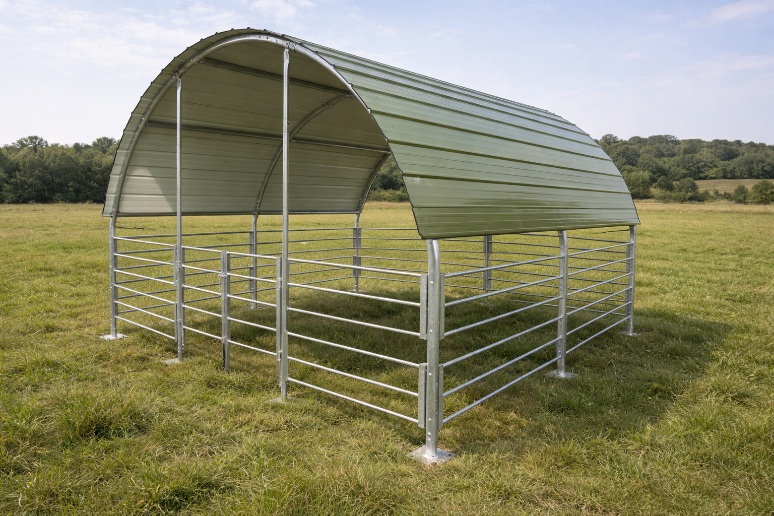 Geschlossener Weide&shy;unterstand aus Stahl